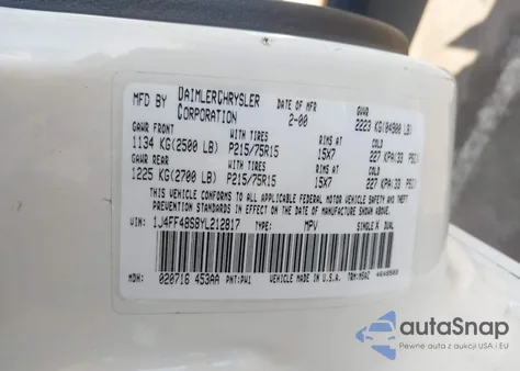 2000 Jeep Cherokee Sport из США, поврежденный, VIN 1J4FF48S8YL212817